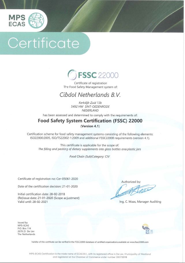 Cibdol Qualität FSSC Zertifikate